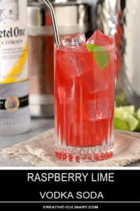 Raspberry Lime Vodka Soda Garnished with Lime Wedge