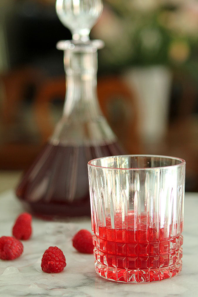 Homemade Raspberry Liqueur in a Crystal Glass