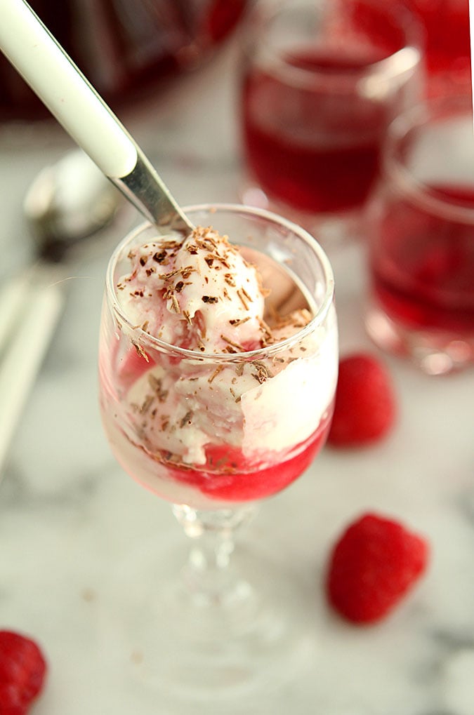 Mini After Dinner Sundae with Vanilla Ice Cream and Raspberry Liqueur