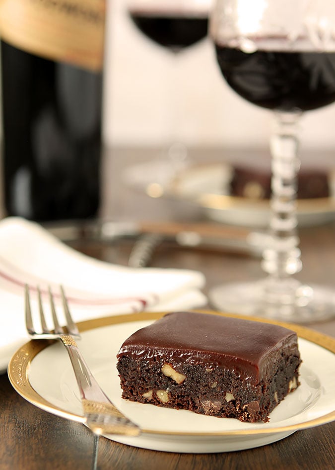 Red Wine Chocolate Brownies with Toasted Walnuts