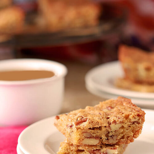 Southern Pecan Bread Served on a Plate with a Cup of Coffee