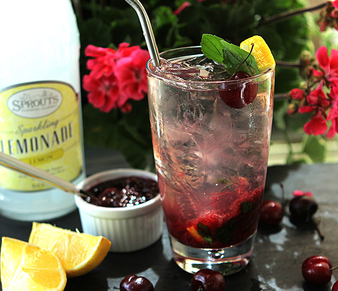 Cherry Mint Vodka Spritzer Served Al Fresco