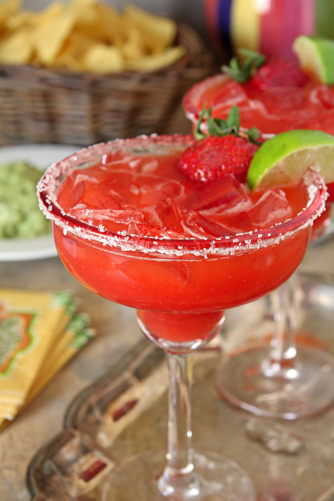 Fresh Strawberry Margarita Cocktails Served on a Silver Trau