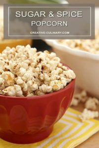 Sugar and Spice Popcorn in Red Serving Bowl