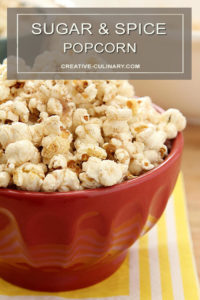 Sugar and Spice Popcorn in Red Serving Bowl Closeup