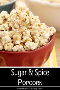 Sugar and Spice Popcorn in Red Bowl