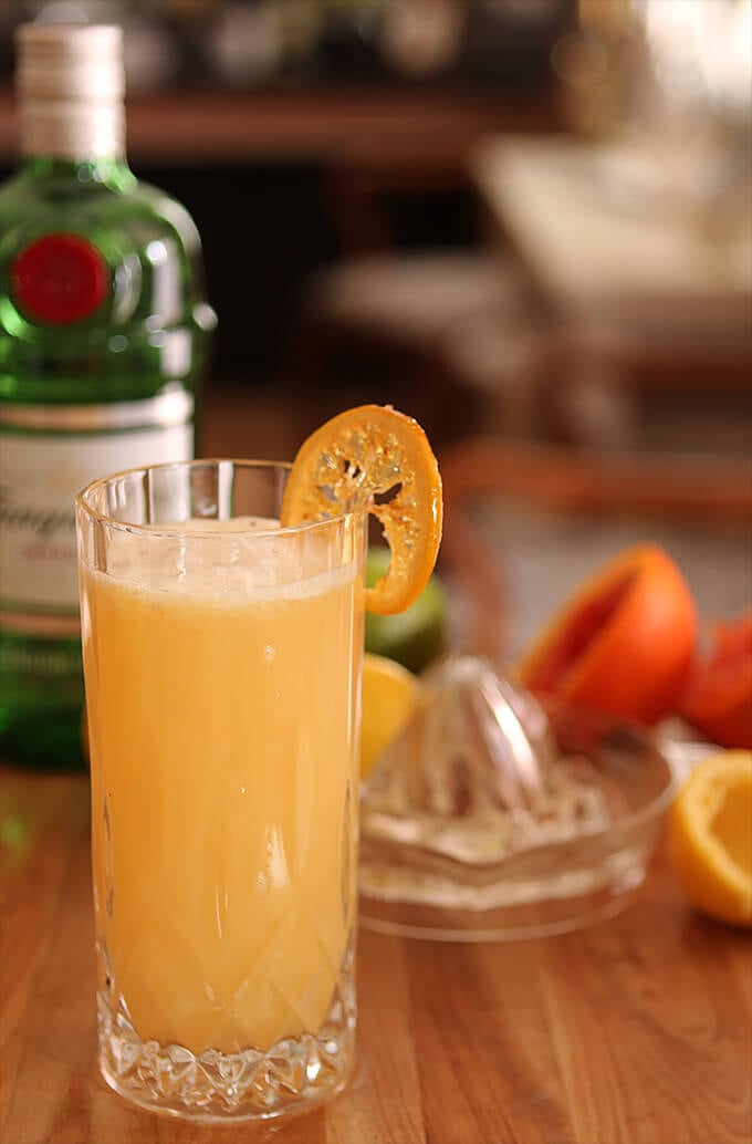 Sweet Citrus Fizz on a Table with Gin and Oranges