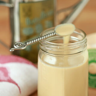 A jar of Tahini, a toasted sesame paste.