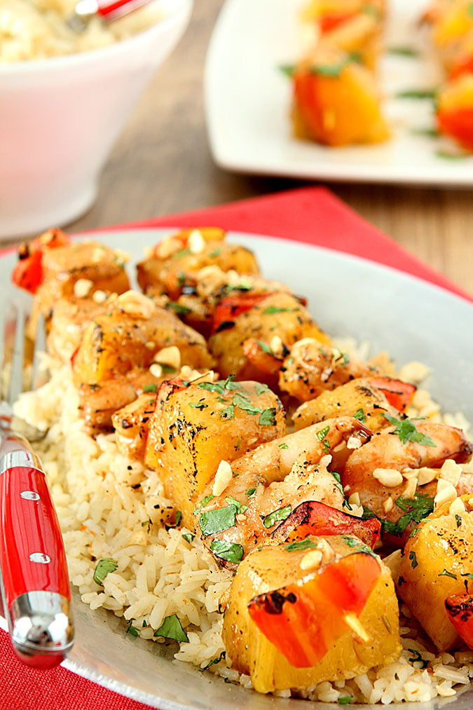 Thai Peanut Shrimp and Pineapple Skewers