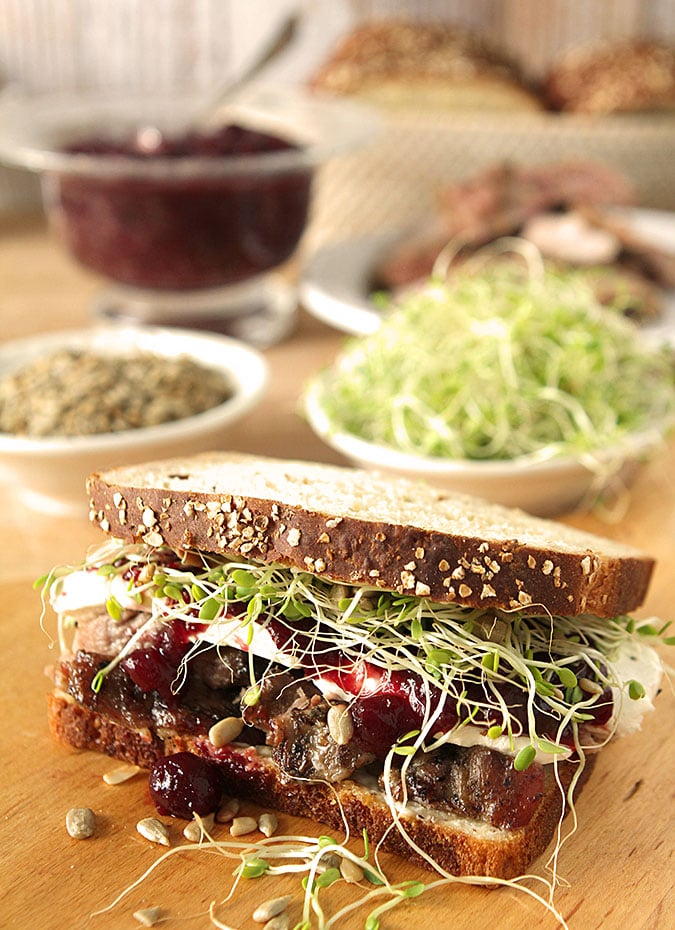 Turkey and Cranberry Sandwich with Sprouts and Sunflower Seeds