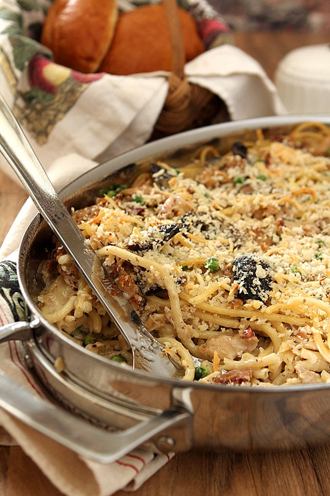 Turkey Tetrazzini with Mushrooms, Bacon, Garlic and Herbs