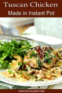 Chicken with Mushrooms, Sun-Dried Tomatoes, and Spinach in a Cream Sauce over Noodles