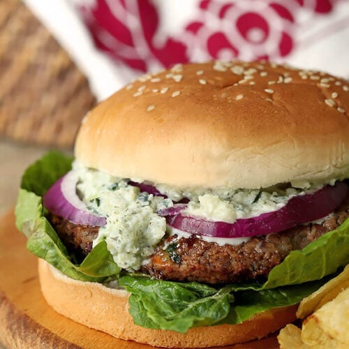 Closeup of Greek Veggie Burger