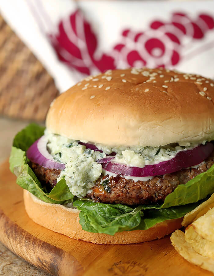 Closeup of Greek Veggie Burger