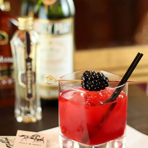 Vodka, Blackberry, and St Germain Cocktail in Square Glass