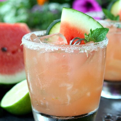 Watermelon, Cucumber, and Lime Muddled in a Cocktail with Vodka