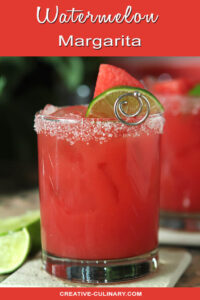 Watermelon Margarita On Tile and Garnished with Lime Wedge