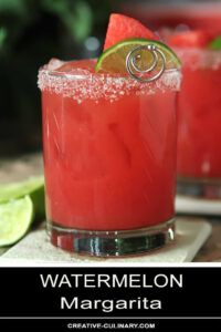 Watermelon Margarita On Tile and Garnished with Lime Wedge