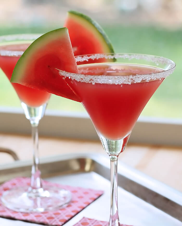 Watermelon Martini Garnished with Watermelon Slice