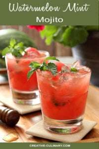 Watermelon Mint Mojito Cocktail in a Lowball Glass and Garnished with Fresh Mint