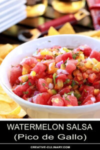 Watermelon Salsa in White Serving Bowl