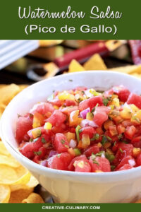 Watermelon Salsa in White Serving Bowl