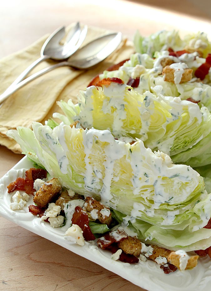 Iceberg Wedge Salad with Buttermilk Dressing, Homemade Croutons and Bacon