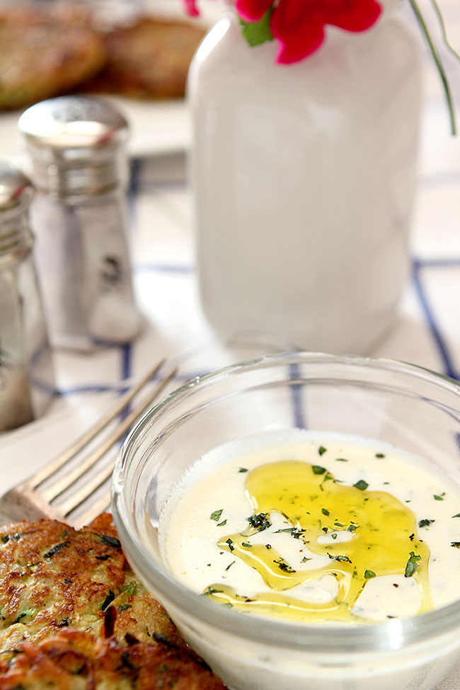 Zucchini and Potato Fritter with Garlic Herb Sauce from @everydayum