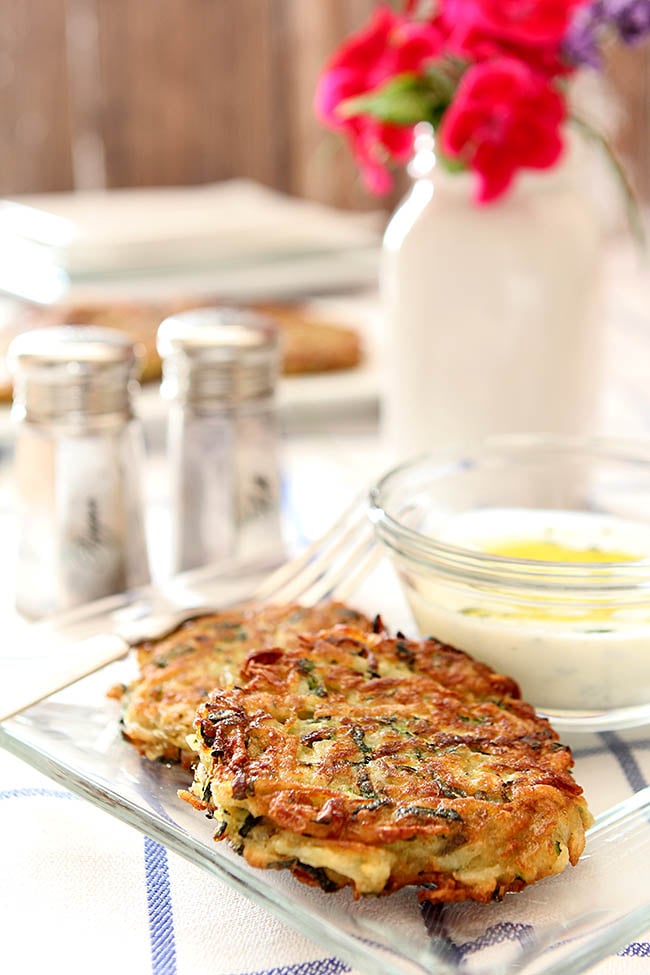 Zucchini and Potato Fritter with Garlic Herb Sauce from @everydayum