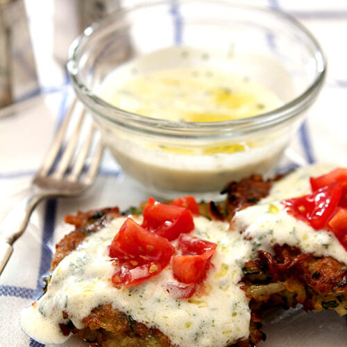 Zucchini and Potato Frietter with Garlic Herb Sauce from @everydayum