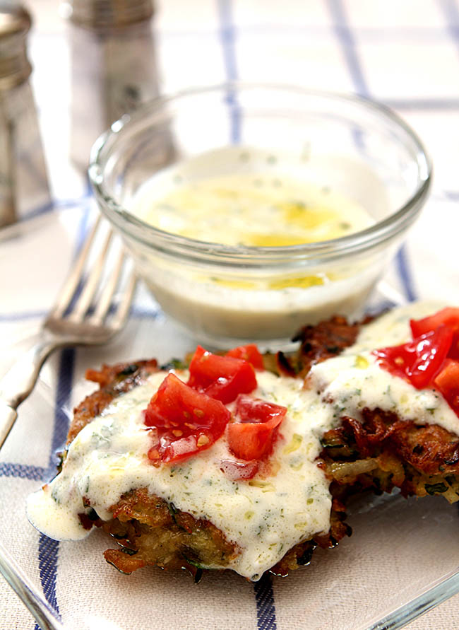 Zucchini and Potato Frietter with Garlic Herb Sauce from @everydayum